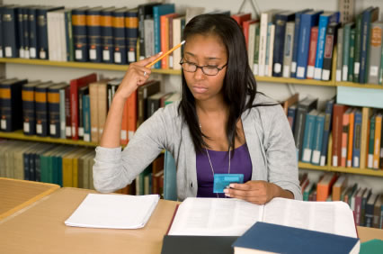 Student in library